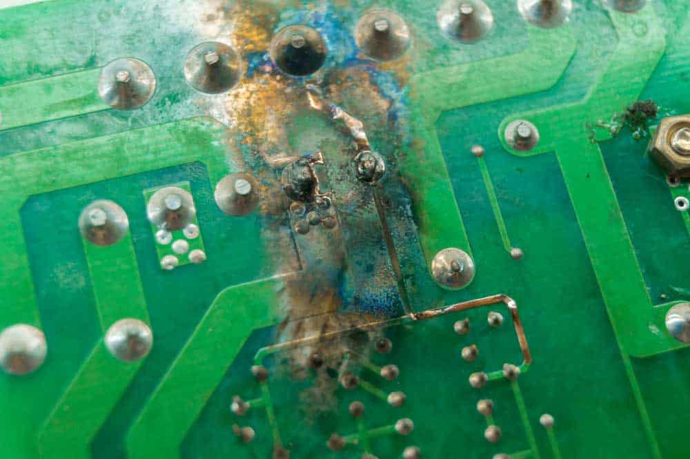 A short circuit on a printed circuit board