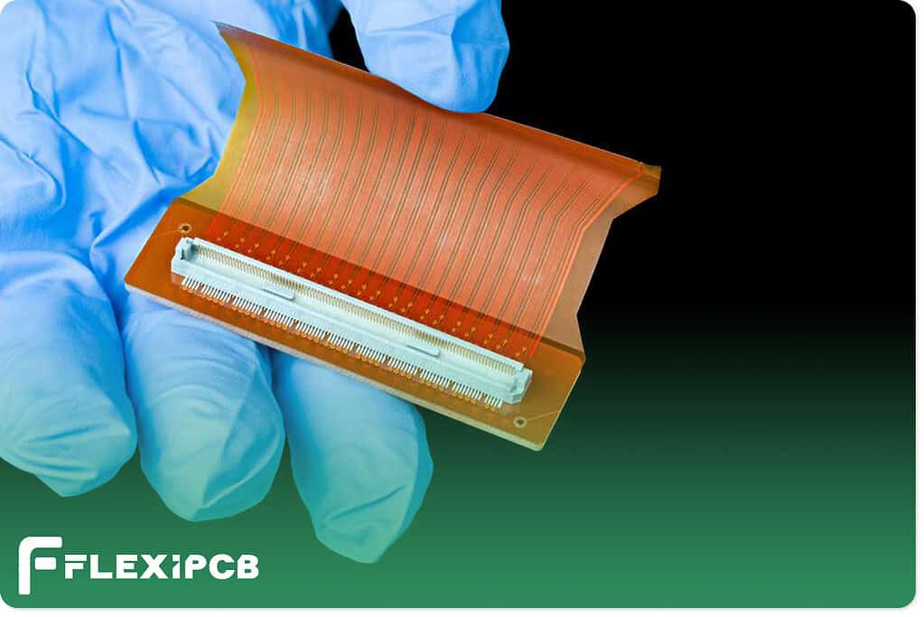 A technician with gloves holding a bend PCB